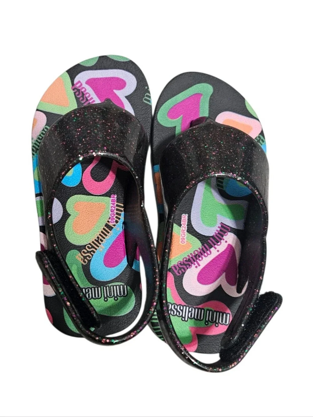 Mini Melissa Black Glitter Shiny Flipflop Sandals NEW